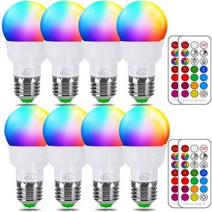 ILC RGB LED Light Bulb, Color Changing Light Bulb, 40W Equivalent, 450LM, 2700K Warm White 5W E26 Screw Base RGBW, 12 Color Choices - Timing Infrared Remote Control (8 Pack)