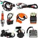 Complete Wiring Harness Kit Fits for GY6 150cc 152QMI 157QMJ Scooter 4 Wheeler Go Kart 4 Stroke Coolster Engine Parts with Regulator Solenoid Ignition Coil CDI Startor Starter Relay