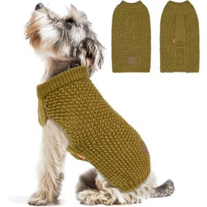 KYEESE Dog Sweater with Leash Hole for Small Dogs Male Warm Pullover with Reflective Thread Soft Knitwear Boy Dog Clothes Cozy Lightweight Thick Sweater Pet Indoor Outdoor Wear,Brown,X-Small
