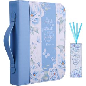Bible Cover Case for Women with a Matched Bookmark Floral PU Leather Bible Cover Bag with Pockets and Zipper for Standard and Large Size Study Bible 10.8"x7.8"x2"
