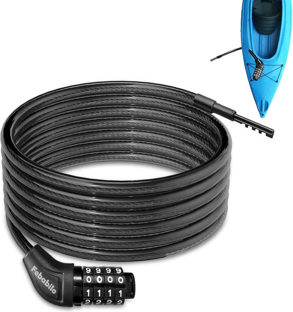 Long Cable Lock, Extra Long Straight Bike Lock (5ft to 25ft) with Resettable Combination, Kayak Locks, Unique Thin end Cable Locks Suitable Kayak, Scooter, Paddle Boards, Canoe, Jet Ski (10 Ft Long, 10 mm Thick)