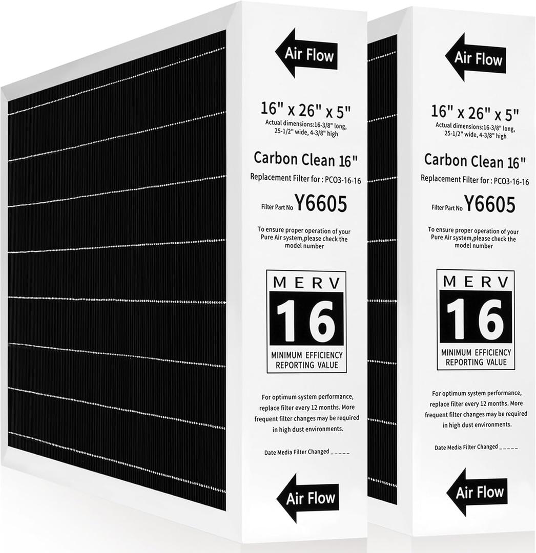 Y6605 MERV 16 Replacement Filter Compatible with PureAir PCO3-16-16 Air Purifier, 16 x 26 x 5 Filter Replacement (2 Pack)