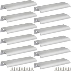 Back Mount Finger Edge Pull 150mm/5.9", luminum Hidden Handle Concealed Tab Pulls for Home Kitchen Living Room Door Drawer Cabinet (12Pcs, Silver)