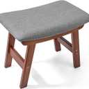 Bamboo Foot Stools Ottoman, Gray Cushion & Brown Wood Legs, Small Ottoman Foot Rest for Couch 9.8"D x 15.2"W x 11.8"H