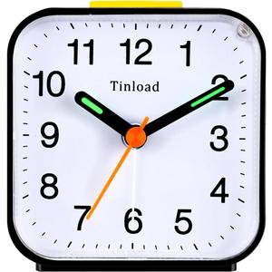 Small Battery Analog Alarm Clock Silent Non Ticking, Ascending Beep Sounds, Snooze,Light Functions