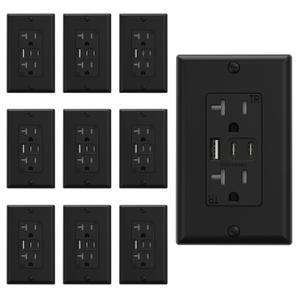 ELEGRP USB Outlets, 20 Amp Wall Outlet with 3 USB Ports, Dual USB C Ports Outlets, TR Tamper-Resistant USB Outlets Receptacles, Wall Plate Included, UL/CUL Listed, 10 Pack, Black