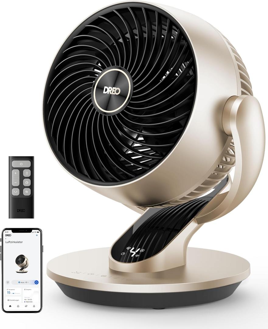 DREO Smart Desk Fan for Bedroom, 13" Powerful 70 ft Whole Room Air Circulator Fan, 120+90 Oscillating Fans with Voice Control, 4 Speeds, 5 Modes, 12H Timer Portable Table Fan for Office, Home