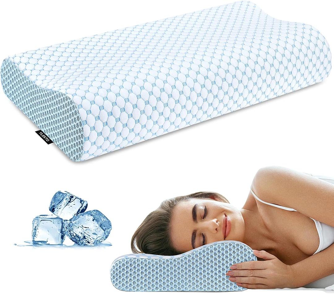 Cervical Pillow for Neck Pain Relief, Contour Memory Foam Pillows for Sleeping, Odorless Ergonomic Pillow Adjustable Orthopedic Cooling Pillow Bed Pillow Neck Support for Side Back Stomach Sleepers (Blue)