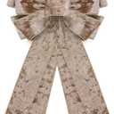 Christmas Wreath Bow 20 x 11 Inches Large Christmas Bows Golden Trimmed Champagne Velvet Bow Winter Farmhouse Bow Xmas Tree Topper Bow for Home Front Door Decorations