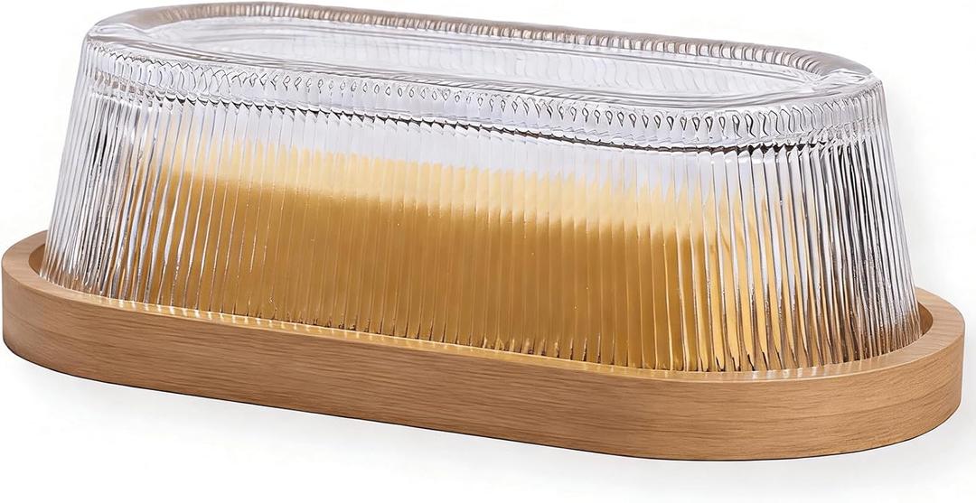 butter dish with lid, glass airtight lid keeps butter soft, for countertop and refrigerator. Covered butter dishes with, Made of glass and bamboo.