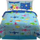 Franco Kids Bedding Super Soft Comforter and Sheet Set with Sham, 7 Piece Full Size, Baby Shark