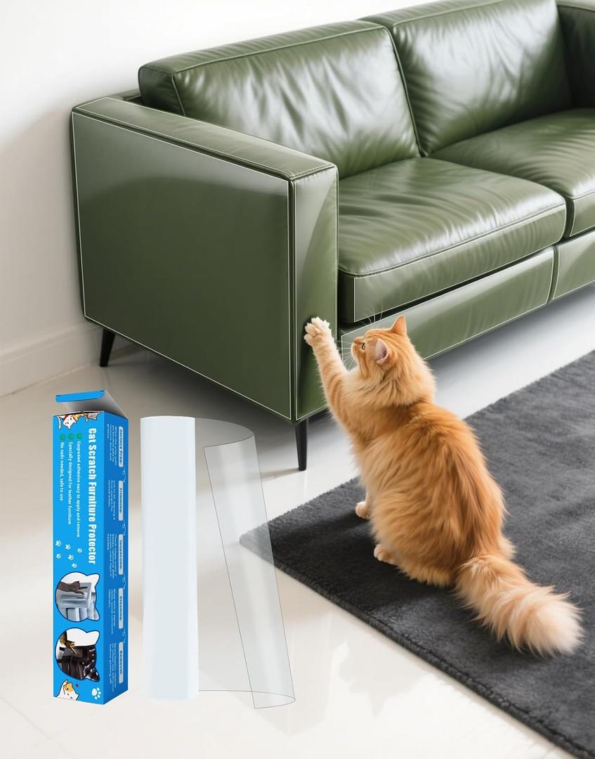 Cat Scratch Furniture Protector - Design for Leather Couch, 157"x11.8" Clear Couch Protector from Cat Claws, Thickened Anti-Scratch Adhesive Roll, Cuttable & Residue-Free, No Pins