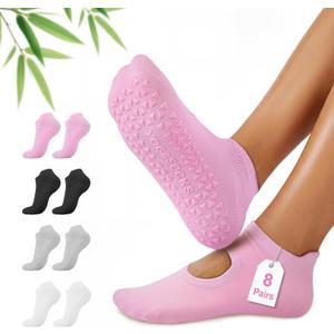 ALLIVE Pilates Socks with Grips for Women, Bamboo Breathable Non Slip Socks for Yoga, Barre, Studio, and Home Use