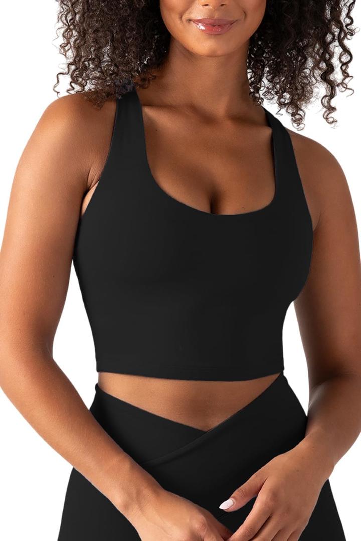 YITTY Active Sports Bra Tank, Tank Top for Women with Built-in Bra, Racerback, Removable Cups, Low-Impact Yoga and Gym (Large, Iconic Black)