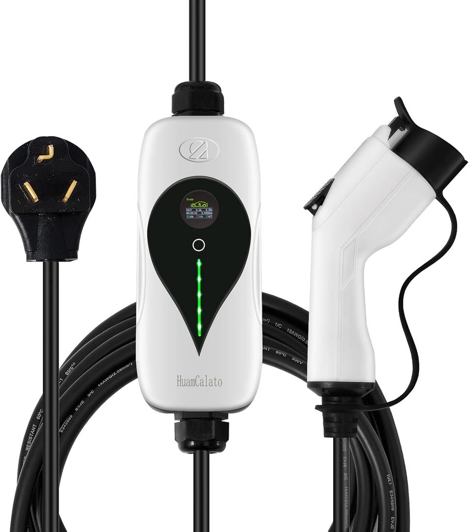SAE J1772 Portable Level 2 EV Charger, 32Amp, 90-260V, 7KW, Charging Cable with NEMA 10-30 Male Plug Home Charging, Indoor/Outdoor EV Charge Station Charge Gun
