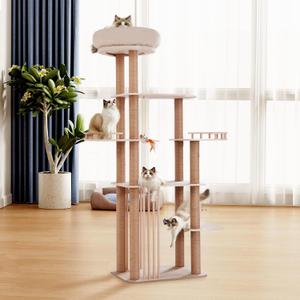 Choc Chick Large Cat Tree Tower, 68Inches High Solid Wood Indoor Cat House, Multi-Level Furniture Activity Centre with Wide Base/Plush Cat Nest/Bird Toy/Sisal Scratching Post/Fence