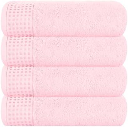 GLAMBURG Ultra Soft 4 Pack Oversized Bath Towel Set 27x54 inches, 100% Cotton Bath Towels, Highly Absorbant Compact Quickdry & Lightweight Towel, Ideal for Gym Travel Camp Pool - Pink