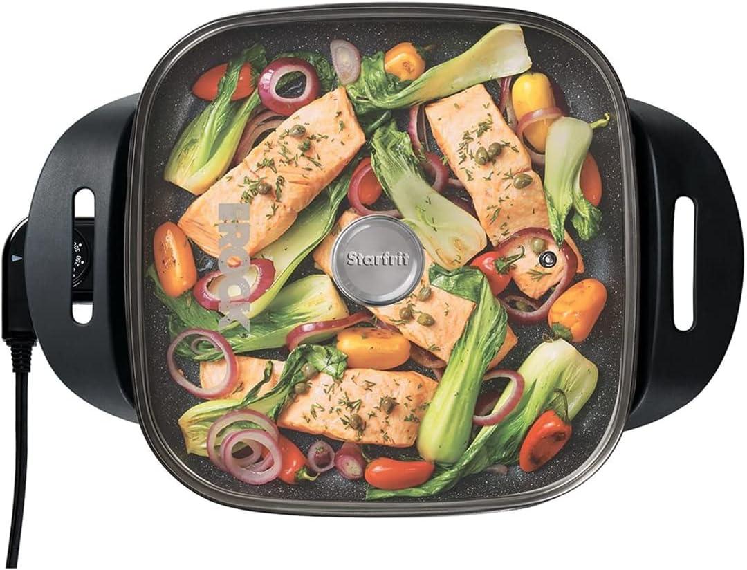 Starfrit The Rock Electric Skillet - 12" x 12" - Rock.Tec Non-Stick Cooking Surface - Tempered Glass Lid - 1200W