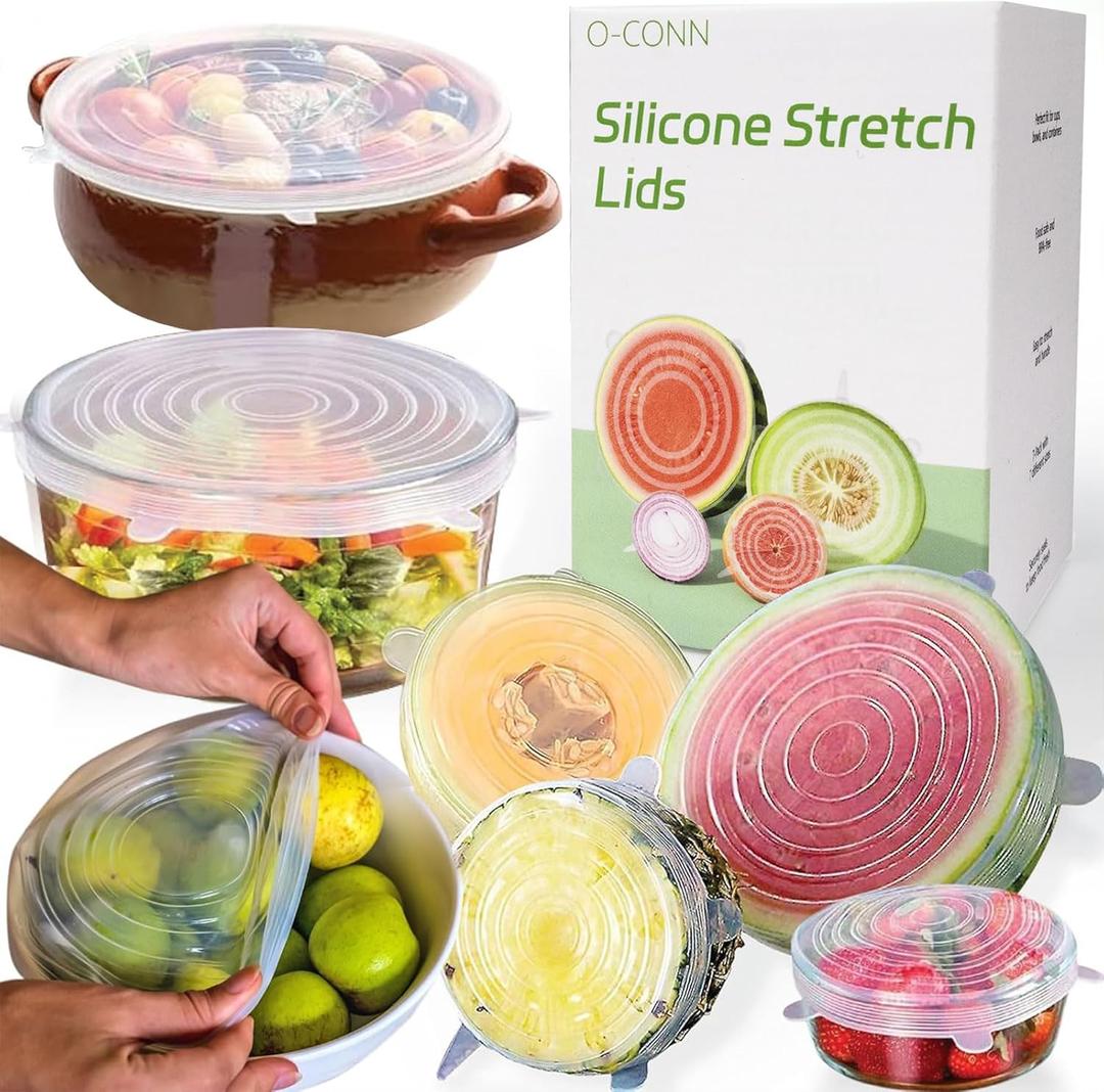 Reusable Silicone Stretch Lids for Food Storage  Elastic Bowl Covers Fit Round & Rectangle Containers, Jars, Cups  Heat-Resistant, Dishwasher Safe, Premium Kitchen Gadgets (7-Piece Set)