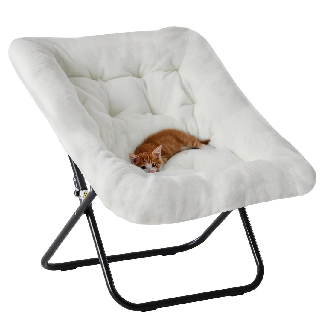 DUMOS Comfy Chair for Adults, Soft Faux Fur Folding Lounge for Bedroom Living Room Dorm Rooms Flexible Reading Chair for Teens, Large Size Foldable, Square-Creamy