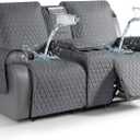 TAOCOCO 100% Waterproof Loveseat Recliner Couch Covers with Console,Double Reclining Couch Cover Non-Slip Sofa Slipcovers Washable,Furniture Protector Covers for Dog,Pets(2 Seater,Dark Gray)