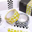 Whaline 220 Yard One Happy Dude Packaging Tape - Boho Smile Face Checkerboard Printed Waterproof Shipping for Small Business DIY Box Carton Decor