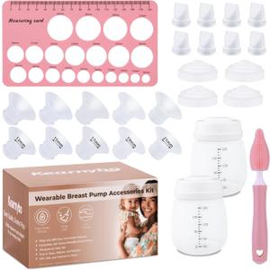 Replacement Parts Kit for Momcozy M5 Wearable Breast Pump  Includes 2 Bottles, 10 Flanges, 8 Duckbill Valves, 4 Membranes, Sizing Ruler & Cleaning Brush  BPA-Free, Easy to Clean