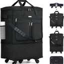 MILADA Expandable Luggage Bags for Travel Foldable Suitcase with Wheels Collapsible Rolling Travel Duffle Bag Lightweight Large Suitcases without Telescoping Handle, Black