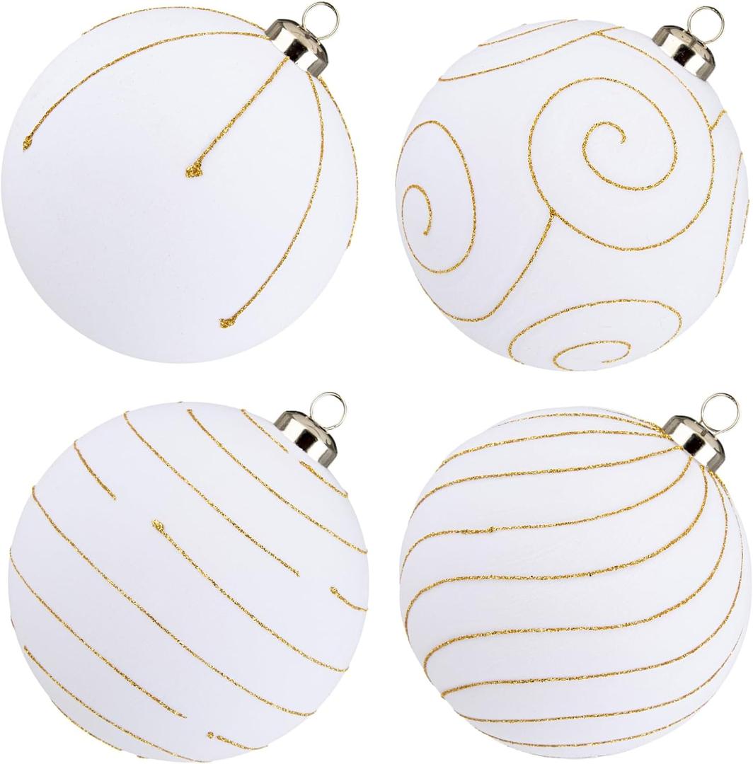 Velvet Christmas Ornaments Large Christmas Balls Ornament 4.7" White Velvet Ornaments for Christmas Tree Balls Xmas Wedding Holiday Halloween Party Big Flocked Decorative Hanging Ornament 4 Pcs