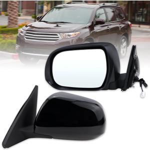 Left Driver Side Mirror Compatible With 2008 2009 2010 2011 2012 2013 Toyota Highlander With Power Glass Manual Folding Black Replace#8794048291(3Pins)