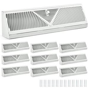 10 Pack 18 Inch Baseboard Register (Duct Opening Size) - Baseboard Vent Covers for Home - Easy Adjust Air Supply Lever Floor Baseboard Diffuser (White)
