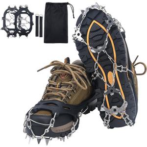 Crampons for Hiking Boots, Shoes, Anti Slip 19 Stainless Steel Crampons Ice Cleats Traction Snow Grips Safe Protect for Women Men Kids Walking Climbing (Medium, Black)