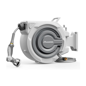 Retractable Garden Hose Reel 1/2" x 150ft | UV Resistant Automatic Slow Self Retract Hose Reel, 180°Swivel Wall Mount, Any Length Lock , 10 Pattern Nozzle
