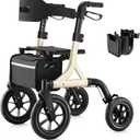 Walkers for Seniors, Rollator Walker with Seat, 12" Big Rubber Wheels All Terrain Rollator Walker with Backrest, Built-in Cable, Cup Holder, Foldable and Height Adjustment for Seniors, Gold