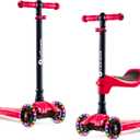 Lascoota 2-in-1 Kids Kick Scooter with Seat, 3 Wheel Scooter, Red