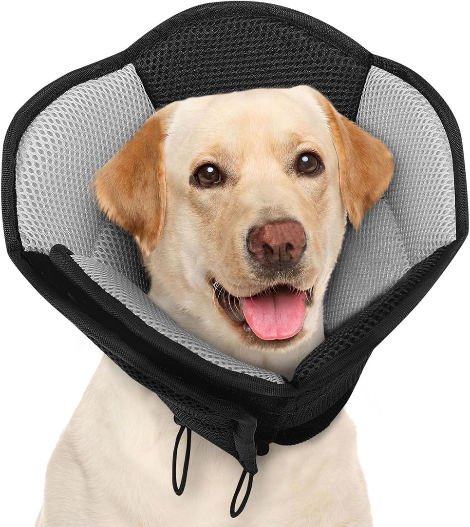 AOFITEE Dog Cone - Soft Cone for Dogs After Surgery, Comfy Cones for Large Dogs to Stop Licking, Adjustable Soft Dog Cone Collar, Elizabethan Pet E-Collar for Wound Healing, Black Large