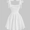 WDIRARA Girl's Smocked Ruched A Line Swing Dresses Tie Shoulder Cami Dress (White)
