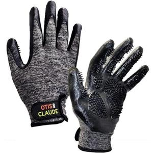 Otis and Claude Pet Grooming Gloves with Adjustable Strap - Gentle and Comfortable Hair Remover, Bathing, Massage, Brush - Left & Right - for Cats, Dogs & Horses