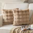 Joyouth Pack of 2 Thick Plush Throw Pillow Covers Fluffy Wave Faux Fur Decorative Cushion Covers Soft Wool Pillowcase for Sofa Couch Livingroom 24x24 Inch Camel
