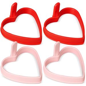 4 Pcs Heart Shaped Egg Ring Molds Silicone Nonstick Fried Egg Pancake Molds for Cooking 4 Inch Red Pink Cooker Rings for Griddle Breakfast Valentine's Day Shaped Kitchen Tools