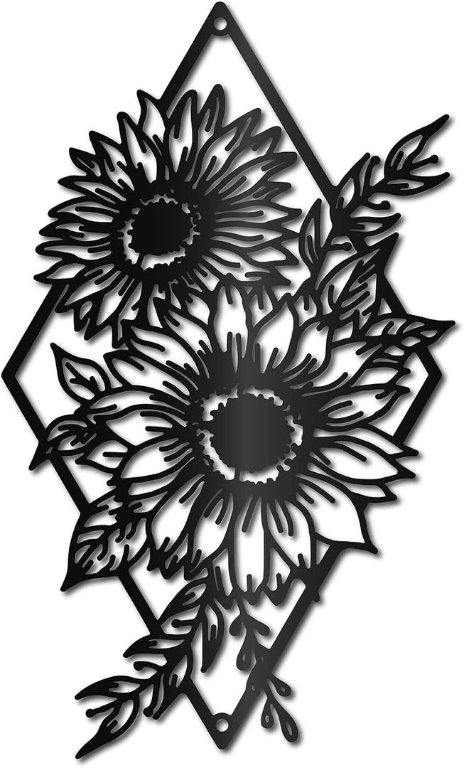 CREATCABIN Sunflower Wall Decor Black Metal Wall Art Flower Floral Rustic Sign Hanging Sculpture for Home Indoor Outdoor Farmhouse Bathroom Living Room Office Garden Kitchen Decorations 11.8 x 7 Inch CREATCABIN Sunflower Wall Decor Black Metal Wall Art Flower Floral Rustic Sign Hanging Sculpture for Home Indoor Outdoor Farmhouse Bathroom Living Room Office Garden Kitchen Decorations 11.8 x 7 Inch