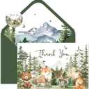 FYSUIMU 50 Pack Woodland Thank You Cards Watercolor Mountain Forest Woodland Animal Greeting Cards with Envelopes Stickers Forest Creature Blank Note Cards for Birthday Baby Shower Party, 4 x 6 Inch