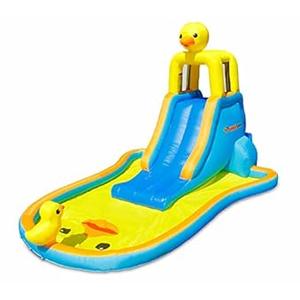 Bounceland Ducky Splash Water Slide with Pool, 16.2 ft L x 10 ft W x 8.6 ft H, UL Strong Blower included, splash pool, safe climbing wall, 7.38 ft fun slide, rubber ducky water spray, safe netting