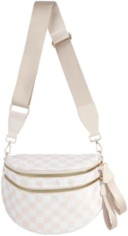 Black and White Checkered Crossbody Bag Bum Bag for Women,Spacious Checkered Purse Fanny Packs Belt Bag