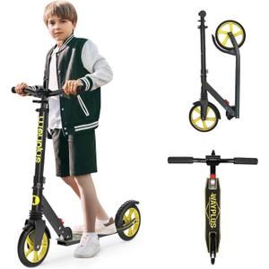 Kick Scooter for Ages 6+,Kid, Teens & Adults. Max Load 240 LBS. Foldable, Lightweight, 8IN Big Wheels for Kids, Teen and Adults, 4 Adjustable Levels. Bearing ABEC9 (Yellow)