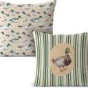 Vintage Green Mallard Duck Pillow Covers 18x18, Mallard Duck Nursery Decor, Farmhouse Country Farm Animal Decorative Throw Pillow Covers for Home Living Room Kids Bedroom Sofa Couch Set of 2 (Color-03)