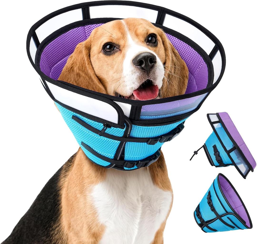 Dog Cone Collar Soft Cones - Breathable Mesh Adjustable Length Foldable Comfy for Large Medium Small Dogs After Surgery (Blue Purple, L) (L (Neck Girth 13.7-17.7))