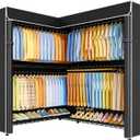 ULIFHOME E15C Max Garment Rack L Shaped Clothes Rack for Corner，Freestanding Clothing Racks for Hanging Clothes，Heavy Duty Closet System 57"W x 15.8"D x 78.4"H，Black Rack with Black Dustproof Cover