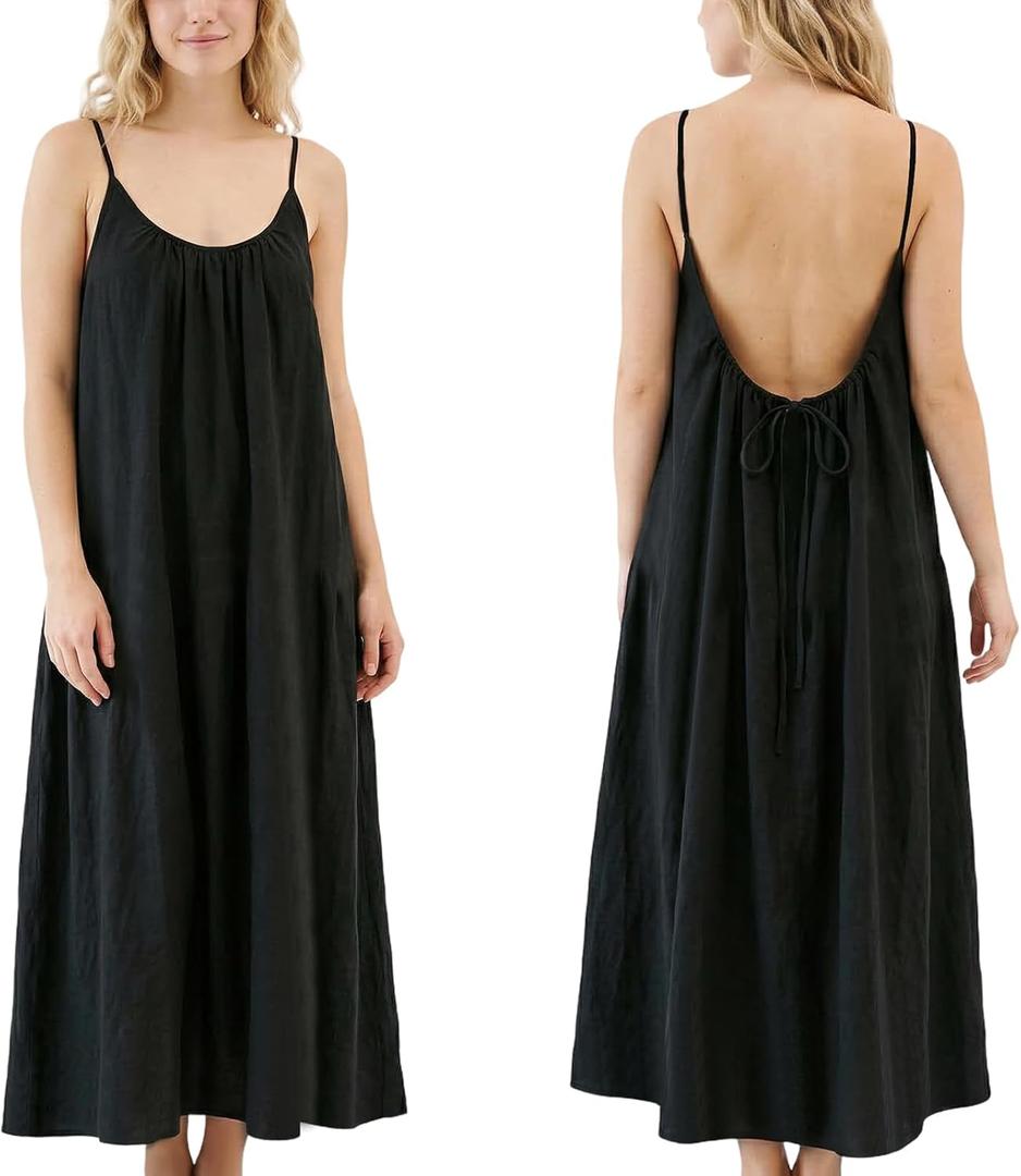 Backless Cami Dresses for Women,2026 Cami Lounge Dress Backless Sleeveless House Dress,Women's Open Back Dress, Large