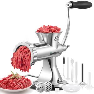 Huanyu Manual Meat Grinder - Heavy Duty Stainless Steel, Effortless Hand Crank for Fresh Ground Beef, Sausages & Pet Food - Compact, Dishwasher Safe - Perfect for Home Restaurant & Outdoor